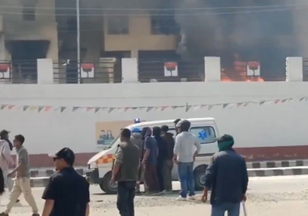 BJP office set on fire in Ladakh