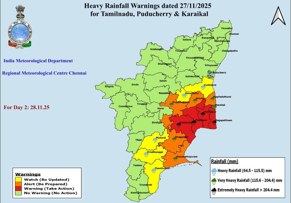 Red alert for heavy rain in 4 districts tomorrow!