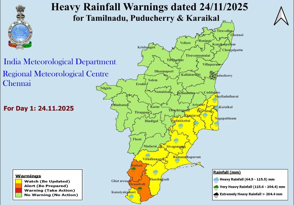 Orange alert for Nellai, Tenkasi today