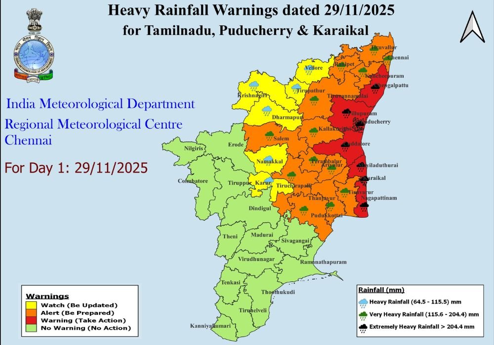 Red alert for 5 districts today! Heavy rain in Chennai!