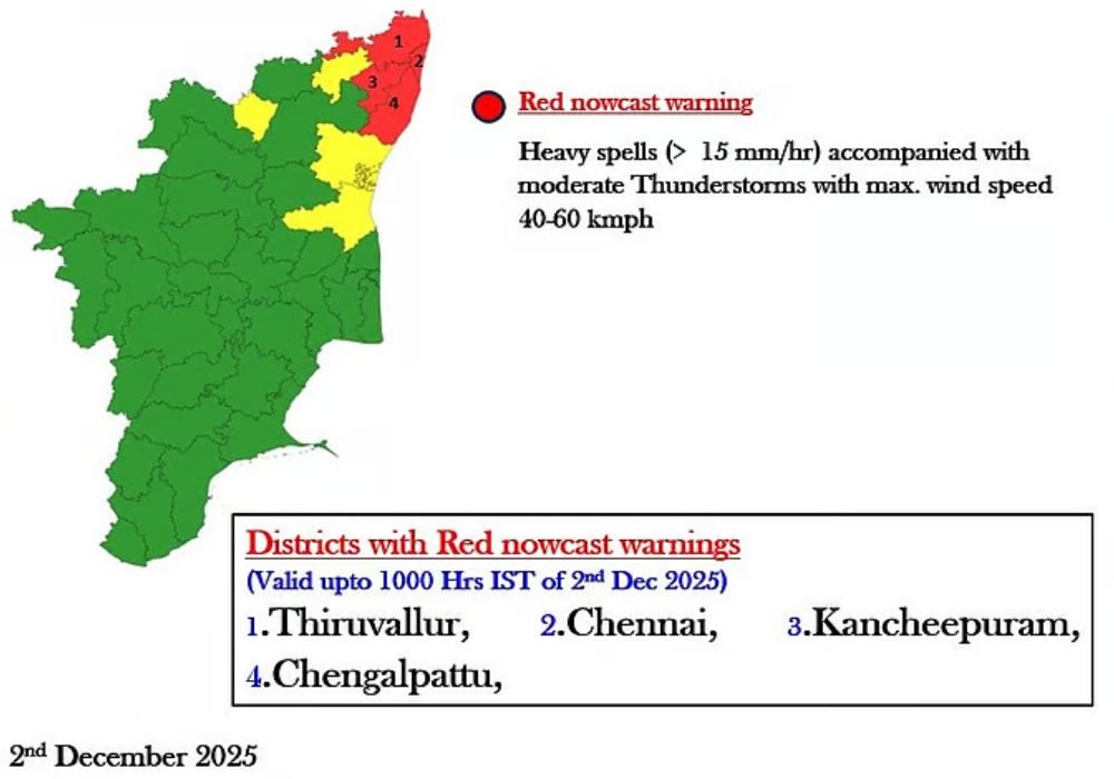 Red alert for 4 districts include Chennai today!