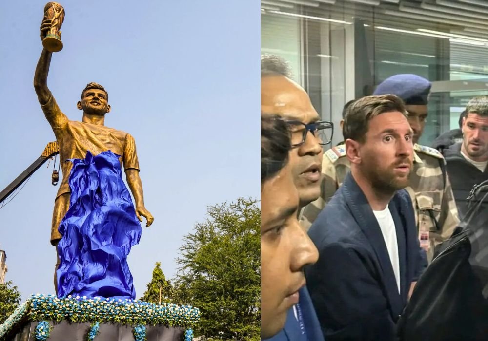 Messi unveiled his 70-foot-tall statue in Kolkata.
