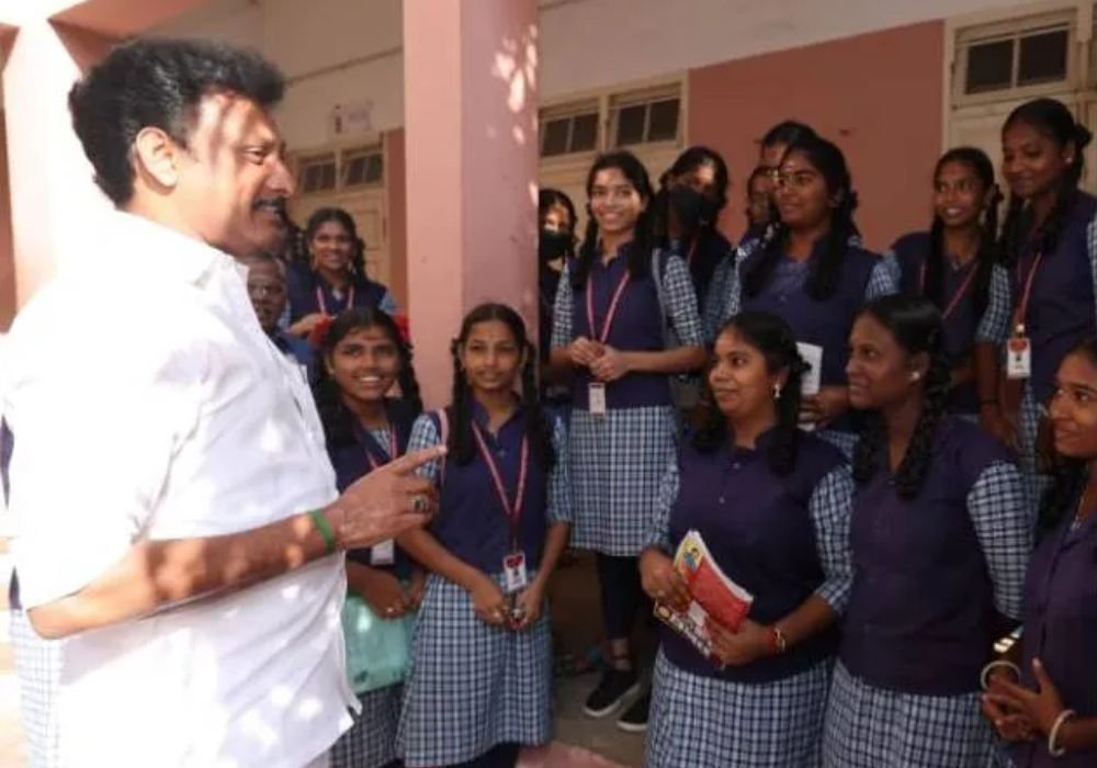 Minister Anbil Mahesh congratulates students writing public exams
