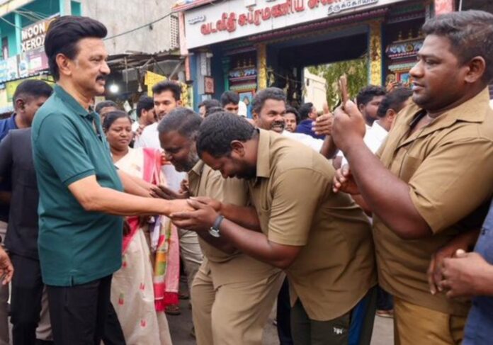 CM Stalin collecting votes during a walk in Tiruvannamalai